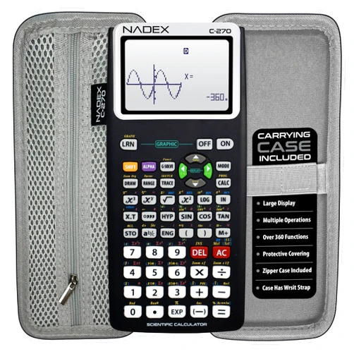 Nadex Scientific Calculator with Graphing, Includes Carrying Case, for College and High School Students, Calculus, Algebra, Geometry, Trigonometry, Statistics, Physics, Chemistry, Black