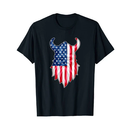 Viking USA Apparel American Viking USA Flag Norse Nordic Valhalla Odin Gothic T-Shirt