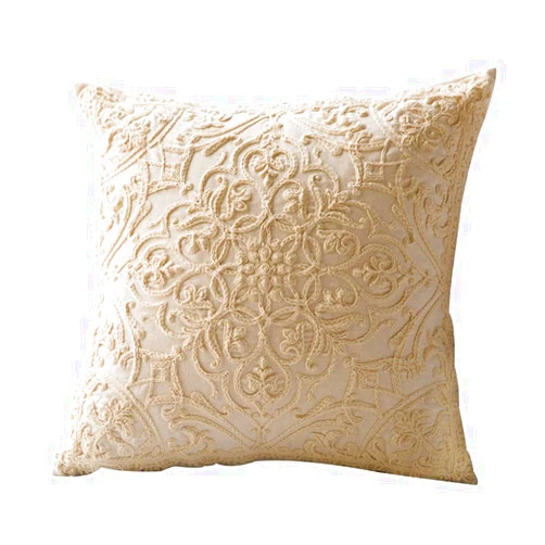 DOKOT Embroidery Throw Pillow Covers Square Cushion Case 100% Cotton with Zipper for Home Decorative 20x20 inches(50x50cm) Beige
