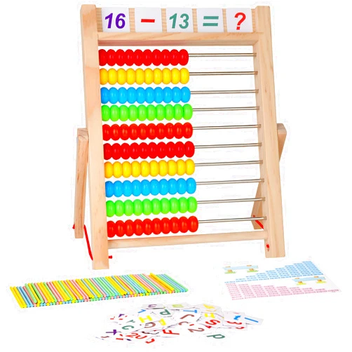 KIDWILL Preschool Math Learning Toy,10-Row Wooden Frame Abacus with Multi-Color Beads, Counting Sticks, Number Alphabet Cards, Gift for 2 3 4 5 6 Years Old Toddlers Boys Girls