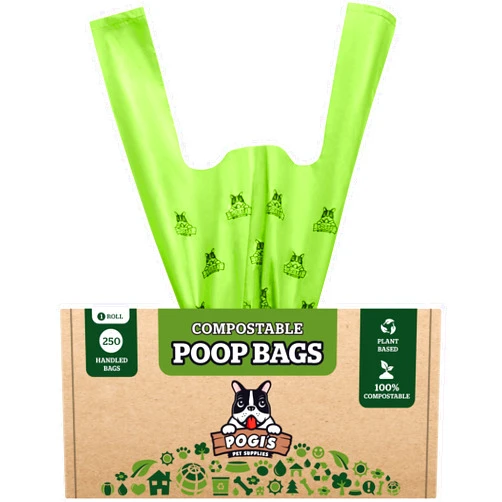 Pogi's Pet Supplies Pogi's Compostable Dog Poop Bags with Handles - 250 Doggie Poop Bags with Easy-Tie Handles - Leak-Proof Dog Waste Bags, Plant-Based, ASTM D6400, EN 13432 Certified Extra Large Poop Bags for Dogs