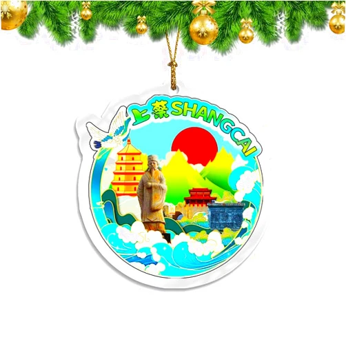 Orlybar Shangcai Henan China Christmas Ornament Transparent Acrylic Double Sided Tree Decoration Pendant Travel Souvenir Tourist Collection Personalized Car Backpack Accessories -985