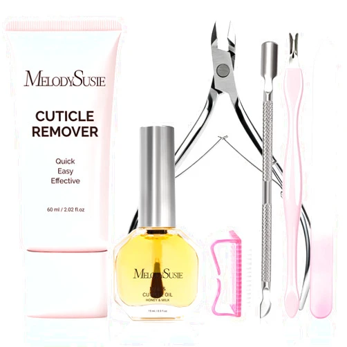 MelodySusie Cuticle Remover Kit,60g Cuticle Remover Cream 15ML Cuticle Oil,Cuticle Nipper Trimmer Pusher, Nail File and Brush for Cuticle Softener & Moisturize Manicure Kit for Nail Care