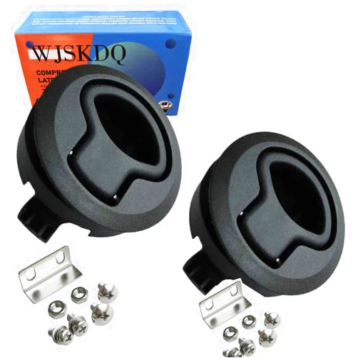 WJSKDQ Boat 2'' Flush Pull Slam Latch Black Plastic Round for RV Boat Door Latches Deck 1/4'' Door Cabinet Hardware of 2PCS