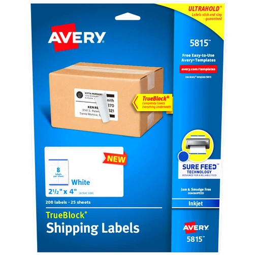 Avery Printable Blank Shipping Labels, 2.5