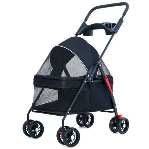 Tokenkuko Pet Stroller 4 Wheels Dog Cat Stroller,Pet Folding Stroller,Foldable Dog Cat Cage Jogger Stroller with Storage Basket and Cup Holder,Breathable and Visible Mesh for Medium Small Dogs Cats