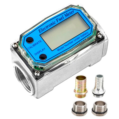 Creahub 1 Inch Digital Turbine Flow Meter, Fuel Flow Meter, Water Flow Meter, Digital LCD Display Flow Rate 20-120 LPM, Adapters for Water, Gas Oil, Gasoline, Diesel and Other Liquids