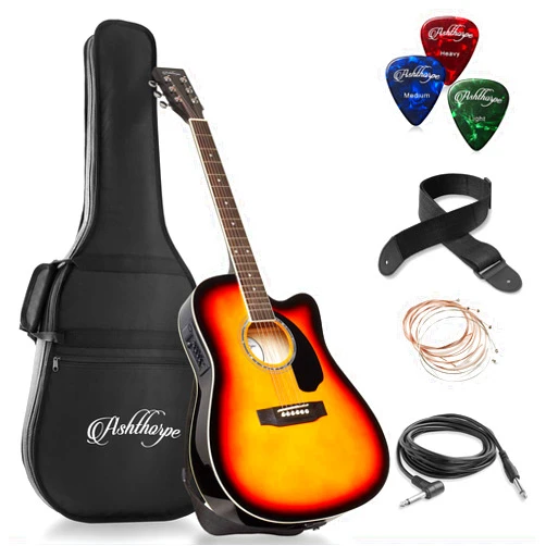 Ashthorpe Full-Size Cutaway Thinline Acoustic-Electric Guitar Package - Premium Tonewoods - Sunburst