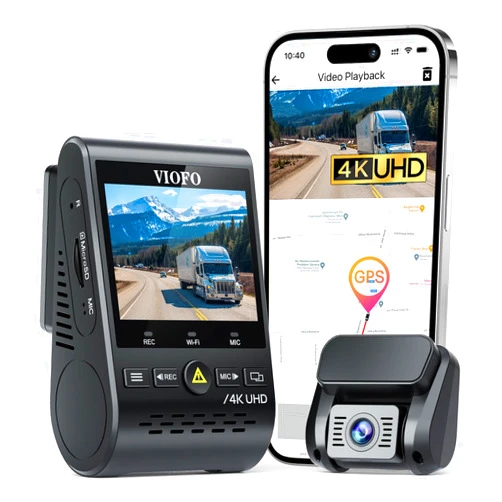 VIOFO A129 Pro Duo 4K Dual Dash Cam 3840 x 2160P Ultra HD 4K Front and 1080P Rear Car WiFi Dash Camera 8MP Sensor GPS, Buffered Parking Mode, G-Sensor, Motion Detection, WDR, Loop Recording