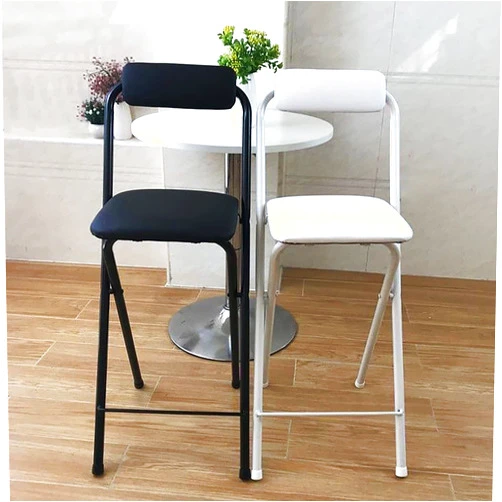 DDB DSHOME Folding Bar Stool with Backrest,Leather Padded Counter Height Foldable Stool,Portable Folding Stool Tall Bar Stools for Outdoor Kitchen Shop Cafe,1 PC,Black,seat Height 29.5inch