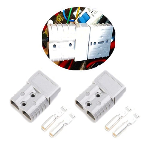 Mr.Brighton LED 50Amp Anderson Compatible 2 Pole Power Connector Plug Grey w/Terminals for #6 AWG Wire[4 housing+8 Terminal pins]