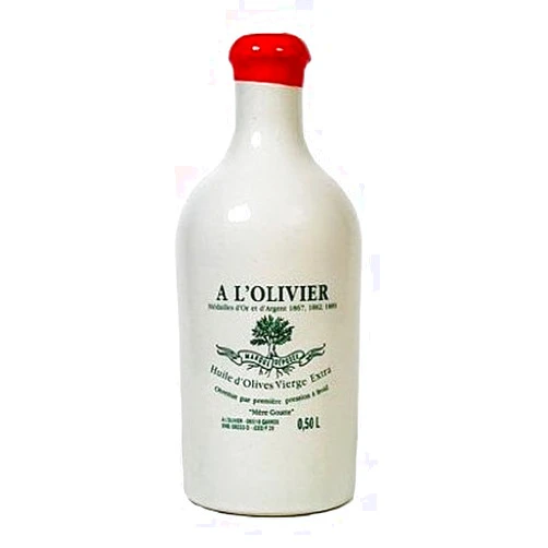 A L'Olivier, Extra Virgin Olive Oil, In Signature White Crock with Wax Seal, 16.9 Ounce (500 ml) Glass Bottle