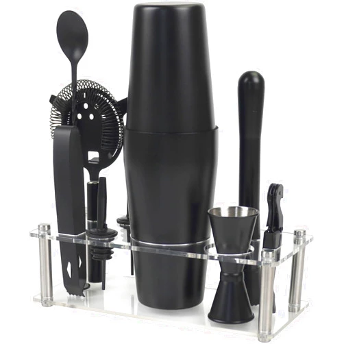 VG Cocktail Shaker Set Boston Bartender Kit with Stand, Stainless Steel Bar Set, Mixology Bartender Kit for Drink Mixing (Matte Black)