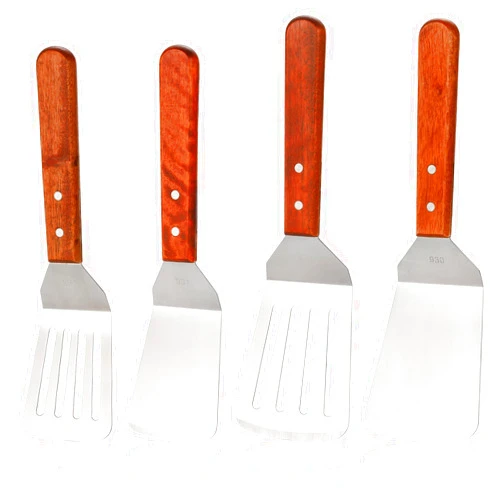 Pumtus 4 Pack Metal Spatulas Set, Stainless Steel Griddle Spatula & Slotted Spatula, Full Tang Wooden Handle Hamburger Turner, Fish Spatula Turner, Flat Top Grill Spatula for Cooking, BBQ (2 Size)