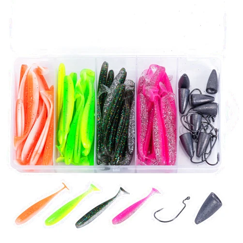 Goture Fishing Soft Plastic Lures Kit Jig Head Hooks Crappie Lures Trout Bass Fishing Worm Lures Crappie Jigs Fishing Lures Set with Tackl Box for Freshwater Saltwater Fishing