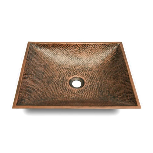 DwellElite 17''×14'' Rectangular Hand-Hammered Pure Copper Drop-In Bathroom Sink with Overflow, Vintage Artistic Design, Vanity Sink and Pop-Up Drain Stopper.