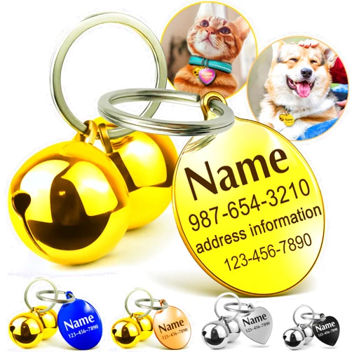 HOPELF Dog Collar Bells With Personalized Engraved Dog Tags for Pets - Jingle Bells as Cat Collar Charm - Custom Dogs Name ID Tag - Kitten Puppy Essentials (X-Small)