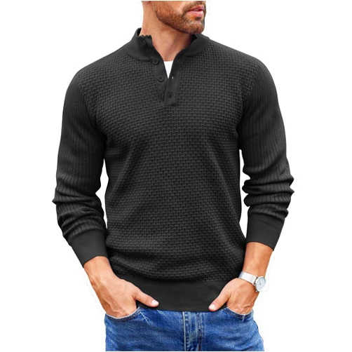 COOFANDY Men's Quarter Button Sweater Lightweight Mock Neck Pullover Sweater Fashion Casual Knitted Waffle Henley Sweater