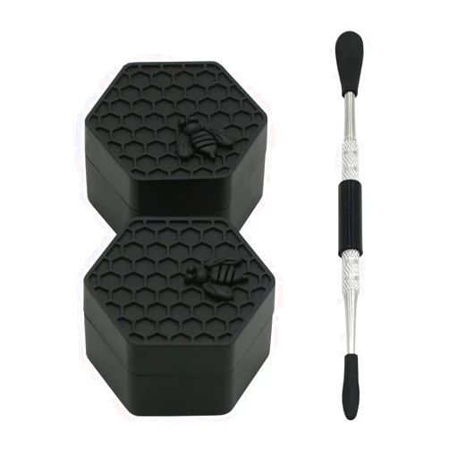 KUVIS 26ml Hexagon Silicone Containers Non-stick Jars with Carving Tool (Black)