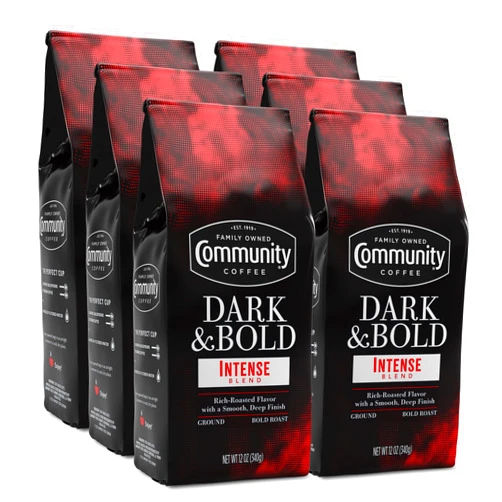 Community Coffee Dark & Bold Intense Blend 72 Ounces, Dark Roast Ground Coffee, 12 Ounce Bag (Pack of 6)