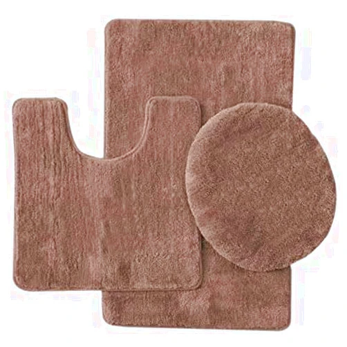 Generic 3 Piece Solid Bathroom Rug Set Includes Bath Rug, Contour Mat, and Toilet Lid Cover (Taupe)
