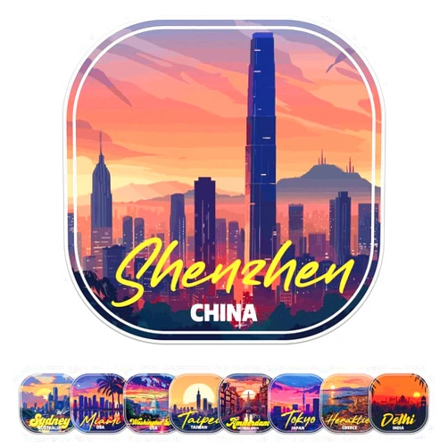 Generic Sunset China Shenzhen City Sticker - Waterproof Durable Skyline Stickers Vinyl Decal for Car Bumper, Laptop, Water Bottle, Luggage, Wall, Door and Window, 3'' Longer Side