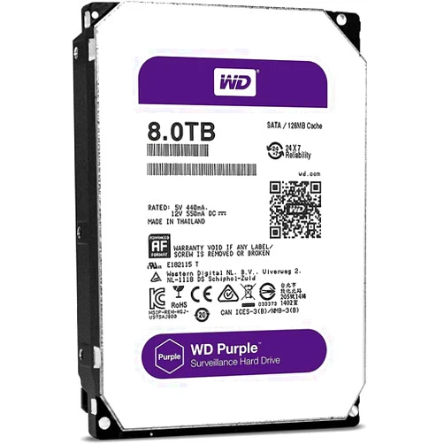 Western Digital WD Purple 8TB Surveillance Hard Disk Drive - 5400 RPM Class SATA 6 Gb/s 128MB Cache 3.5 Inch - WD80PURZ