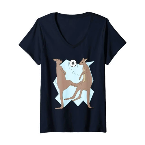 Cute Kangaroo Wildlife Australian Animals Womens Kangaroo Soccer Player Cute Australian Wildlife Animal V-Neck T-Shirt