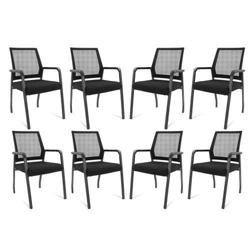 KLASIKA Desk Chair No Wheels, Arm Chair with Ergonomic Lumbar Support and Thickened Seats Cushion, Waiting Room Chairs for Office School Church Guest Reception, 8 Pack Black