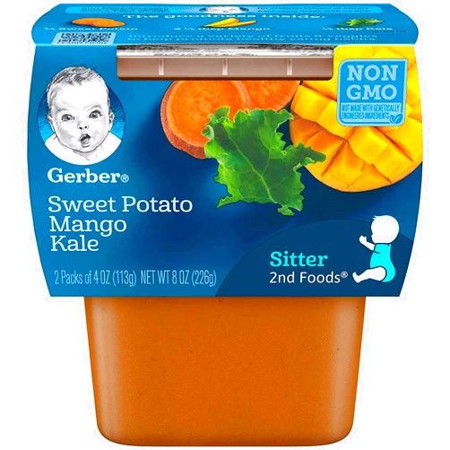 Gerber 2nd Foods, Sweet Potato, Mango & Kale Pureed Baby Food, 4 Ounce Tubs, 2 Count (Pack of 8)