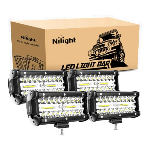 Nilight LED Pods 4PCS 6.5 Inch 120W Light Bar Triple Rows Spot Flood Combo Driving Light Waterproof Led Work Light Off-road Truck Car ATV SUV Cabin Boat, 2 Years Warranty