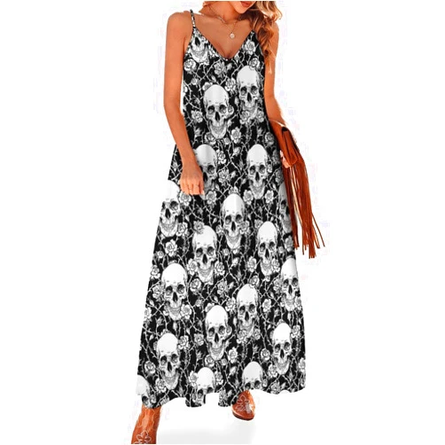 AYUNIX Women's Maxi Dress Hawaii Summer Sun Dresses Casual Loose Long Dress V Neck Sleeveless Hawaiian Dresses