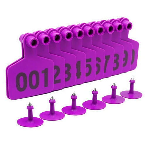 ZHEQOGZH Numbered Ear Tags 001-100 Count Plastic Livestock Ear Tags with Numbers Animal Identification Tags for Cattle Cows Hogs Pigs Sheep Goats (3 x 2.4 inch, Purple)