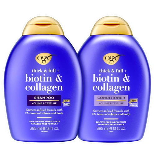 OGX Thick & Full + Biotin & Collagen Shampoo & Conditioner Set, (packaging may vary), Purple, 13 Fl Oz (Pack of 2)