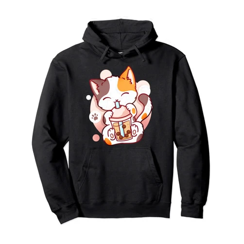 Kawaii Anime Shirts Cat Boba Tea Bubble Tea Anime Kawaii Neko Pullover Hoodie