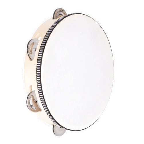 Dreokee Tambourines Musical Instrument for Adults, 8 inch Wooden Hand Held Drum Bell Tamborine with Birch Metal Jingles Single Row Percussion Hand Tambourine for Church, KTV, Party, Game