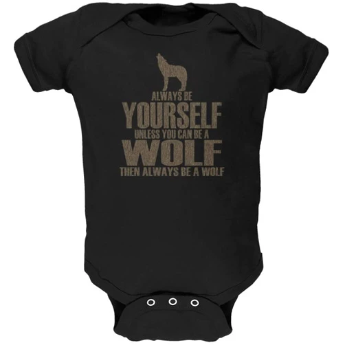 Animalworld Always Be Yourself Wolf Black Soft Baby One Piece