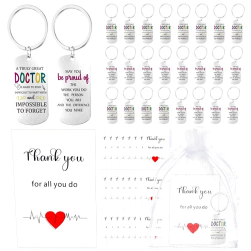 Sureio 24 Set Doctor Appreciation Gift Bulk Doctor Keychain Thank You Surgeon Gifts for Women Men Grad Retirement Doctorate