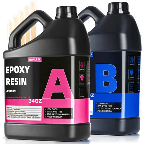 Honleek 68OZ Crystal Clear Epoxy Resin Kit - Not-Yellowing No-Bubble, Self Leveling Easy Pour - 1:1 Ratio High Gloss Casting & Coating Resin for Art Crafts, Jewelry Making, Wood & Molds