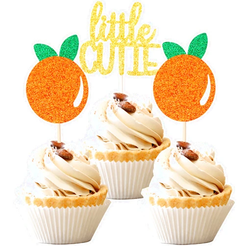ZHUOWEISM 24 PCS Little Cutie Cupcake Toppers Glitter Orange Cupcake Picks for Citrus Theme Baby Shower Kids Birthday Party Cake Decorations Supplies