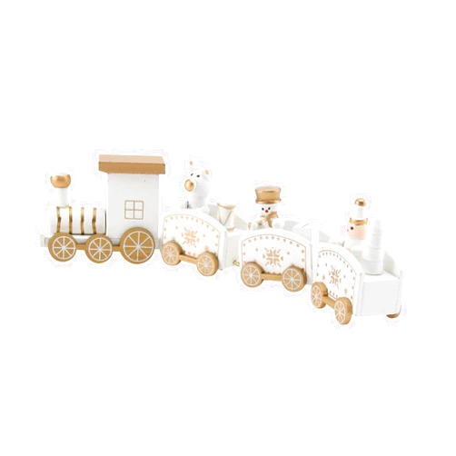 IWOWHERO 1pc Christmas Train Desktop Wooden Trains Mini Christmas Tree Xmas Train Sculpture Wooden Christmas Train Christmas Train Set Birthday Cake Ornament Train Cake Decor White