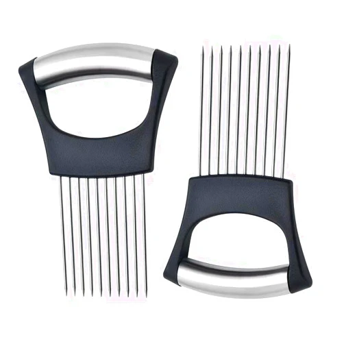Leyatry Onion Slicer Holder, 2 Pack Stainless Steel Onion Cutter for Slicing Slicer Cutter for Potato, Tomato, Vegetables, Avocados, Lemon and For Tenderizing Meat