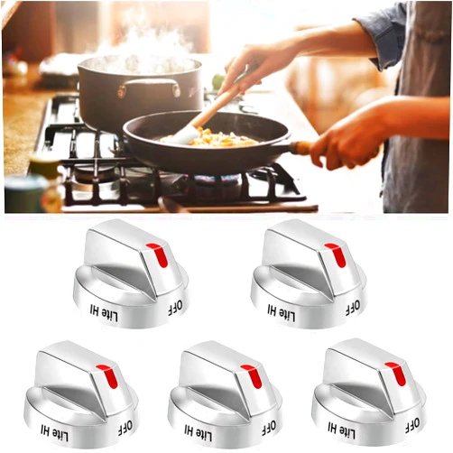 SYLPHID DG64-00473A Stove Knobs Compatible with Samsung Oven Stainless Steel Gas Range Knobs Replacement NX58F5700WS NX58H5600SS NX58H5650WS NX58J7750SS(5)