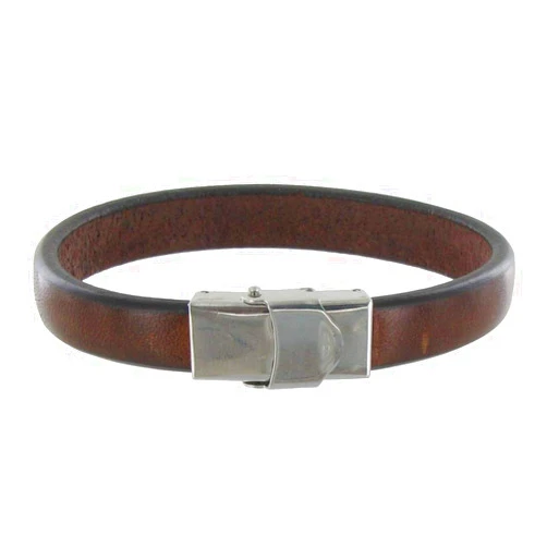 LES POULETTES JEWELS Men's Bracelet Wide Dark Brown Leather Stainless Steel Clasp
