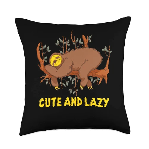 Laziness Funny Joke Animal Lover Sarcastic Humor Cute and Lazy Lover Memes Sloth Themed Trending Throw Pillow, 18x18, Multicolor