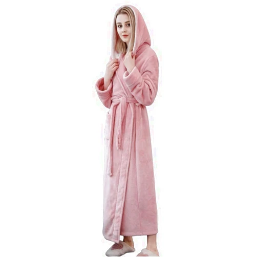 YLGAN Womens Hooded Fluffy Warm Fleece Shaggy Nightgown， Luxurious Christmas Bathrobe Ladies Hooded Bath Wrap Soft Casual, Pink-Female/M