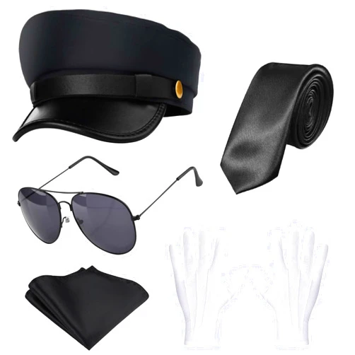 Honic 5 Pcs Chauffeur Costume Include Limo Driver Hat Gloves Handkerchif Glasses for Men Women Party Cosplay Dress Up
