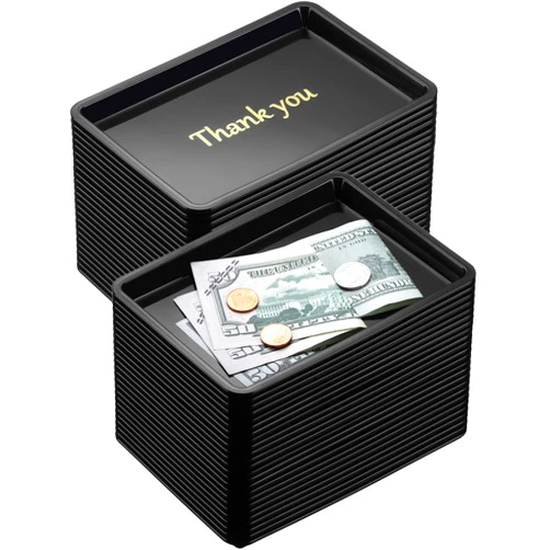 Zhehao Set of 24 Restaurant Tip Tray Check Presenter for Restaurants Small Tip Tray Plastic Serving Trays 4.5 by 6.4 Inch, Guest Bill Holder Black with Gold Imprint for Kitchen Restaurant Supplies