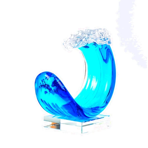 Yao Yuan Hand-Blown Glass Sculpture Glass Wave Decor Murano-Style Glass Statue and Figurine