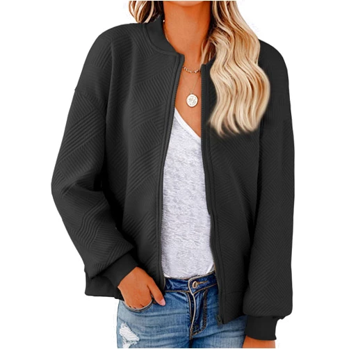 Gleam Ledra Womens Bomber Jacket Casual Coat Lightweight Zip Up Outerwear with Pockets